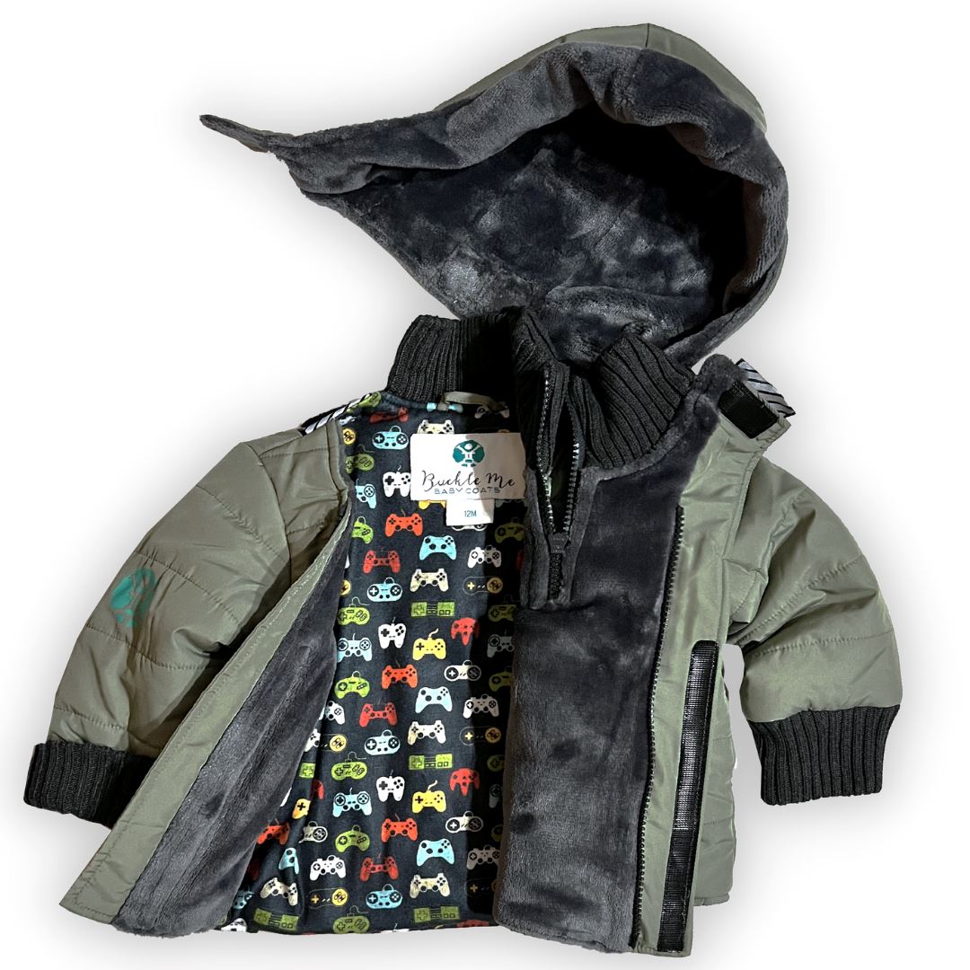 End dangerous winter coat worries with Buckle Me Baby Coats easy to use,  adorable car seat safety coats!